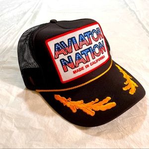 🔥🔥 Aviator Nation RARE Patriotic Trucker Hat with Gold Leaf and rope - Black